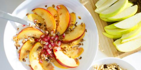 Apples, pomegranate, and oatmeal bowl